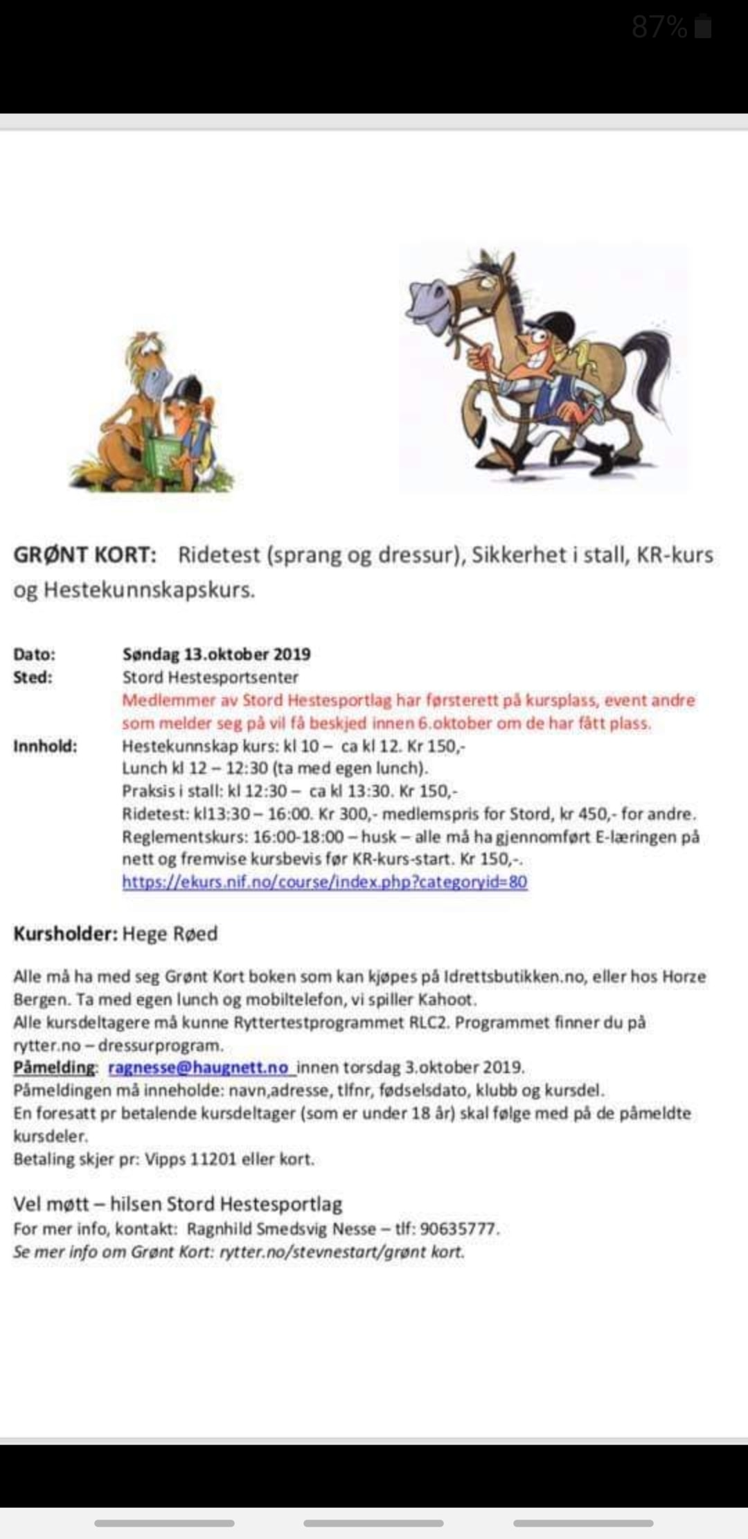Grønt kort kurs søndag 13.10